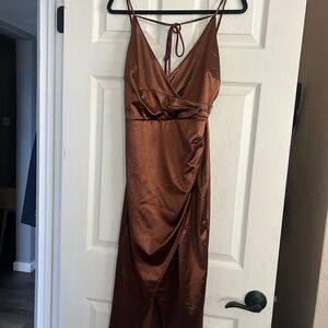 Windsor Satin Backless Dress in Rich Brown